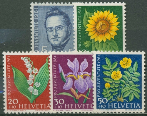 Schweiz 1961 Pro Juventute Bundespräsident Jonas Furrer Blumen 742/46 postfrisch