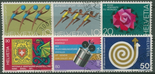Schweiz 1971 Ereignisse Sport Kinder NABA Weltraumfunk 940/45 gestempelt