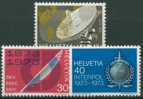 Schweiz 1973 Ereignisse Erdfunkstelle Kaufmannsverein Interpol 988/90 postfrisch
