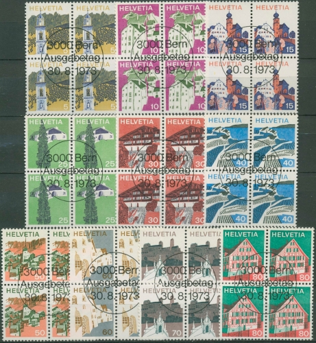 Schweiz 1973 Landschaften Sehenswürdigkeiten 1003/12 4er-Block TOP gestempelt