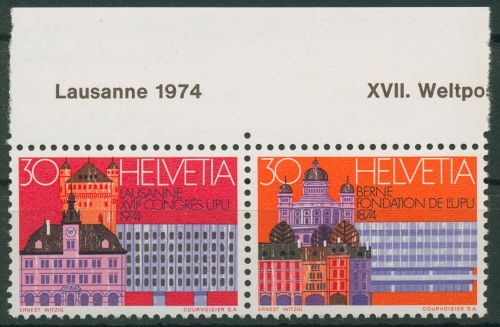 Schweiz 1974 Weltpostkongress Rathaus Lausanne Bauwerke Bern 1027/28 postfrisch
