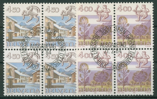 Schweiz 1984 Landschaften Tierkreiszeichen 1265/66 4er-Block gestempelt