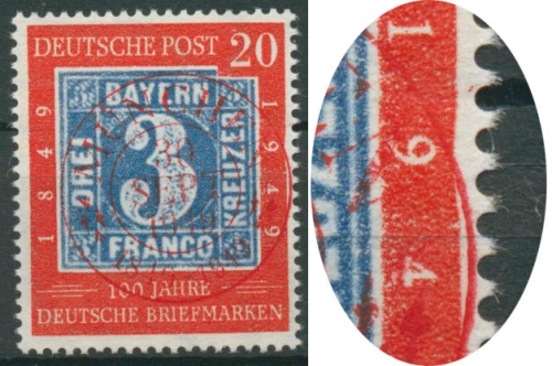 Bund 1949 100 Jahre dt. Briefmarken mit Plattenfehler 114 IV gestempelt