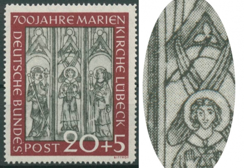 Bund 1951 Marienkirche Lübeck mit seltenem Plattenfehler 140 I postfrisch