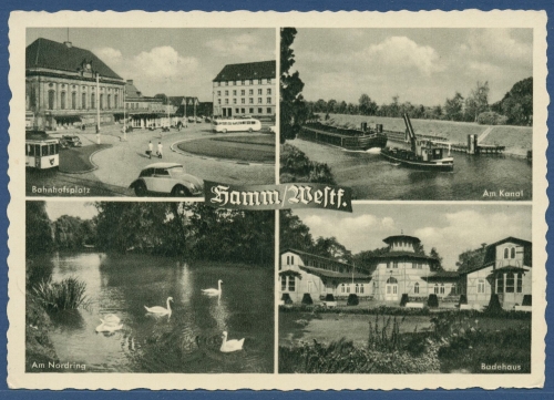 Hamm Westfalen Am Kanal Bahnhof Badehaus, gelaufen 1959 (AK3743)