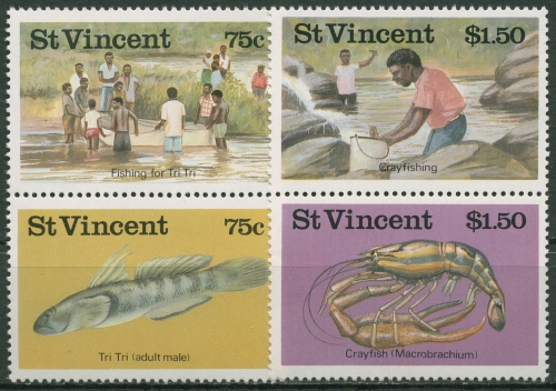 St. Vincent 1986 Fischen: Flusstiere 1008/11 ZD postfrisch