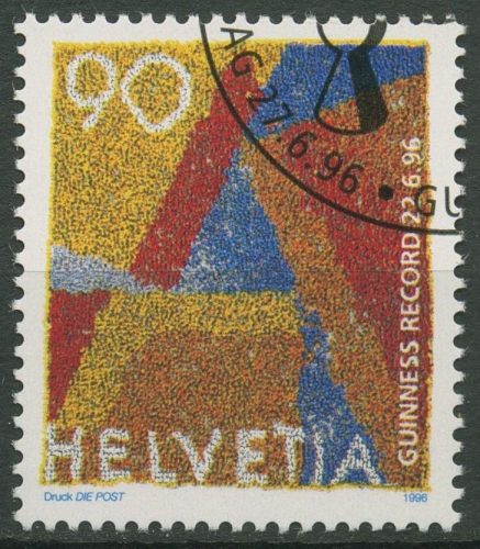 Schweiz 1996 Guinness-Rekord Briefmarke von Menschendarstellung 1584 gestempelt