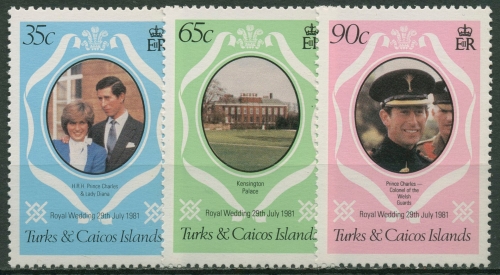 Turks- und Caicos-Inseln 1981 Prinz Charles und Lady Diana 542/44 A postfrisch