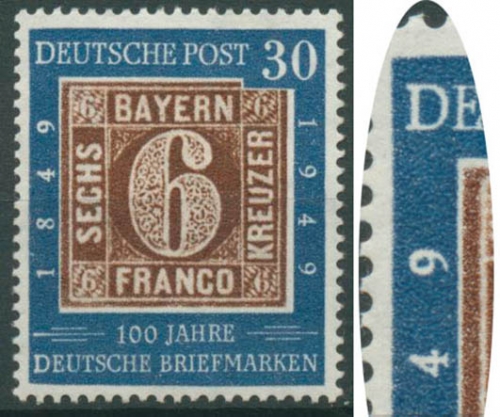 Bund 1949 100 Jahre dt. Briefmarken mit Plattenfehler 115 f 1 postfrisch