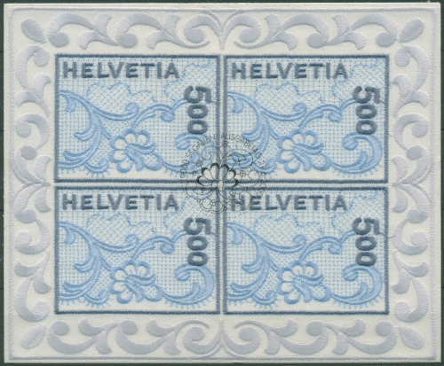 Schweiz 2000 St.Galler Stickerei Stickgarn auf Satin 1726 K gestempelt (C96338)