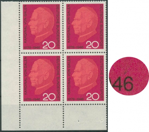 Bund 1966 Graf Galen mit Plattenfehler 505 f 42 4er-Block postfrisch