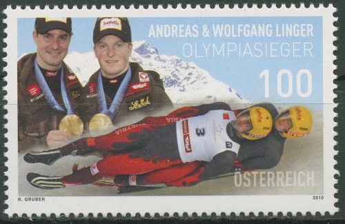 Österreich 2010 Rennrodelweltmeister Andreas und Wolfgang Linger 2894 postfrisch