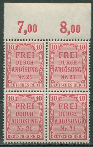 Deutsches Reich Dienst 1903 für Preußen Oberrand D 4 P OR 4er-Block postfrisch