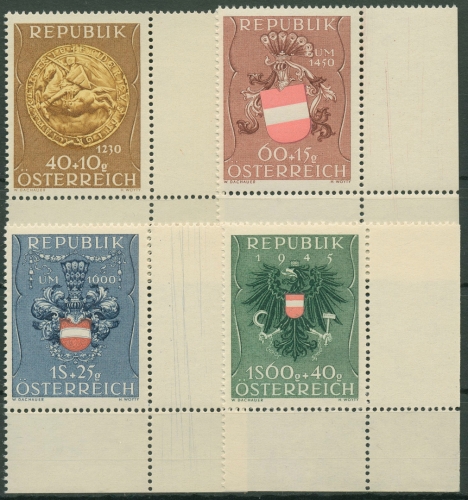 Österreich 1949 Kriegsgefangenenfürsorge Wappen 937/40 Ecke postfrisch