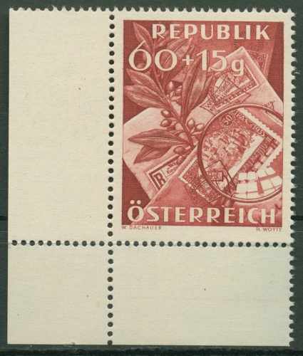 Österreich 1949 Tag der Briefmarke Lupe Briefumschläge 946 Ecke postfrisch