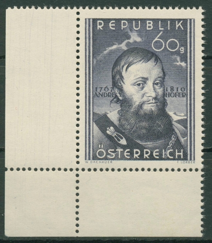 Österreich 1950 140. Todestag von Andreas Hofer 949 Ecke postfrisch