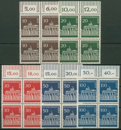Berlin 1966 Brandenburger Tor Bogenmarken 286/90 4er-Block Oberrand postfrisch