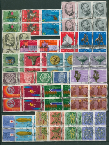 Schweiz 1974 Jahrgang ohne Block komplett Viererblocks gestempelt (SG5312)