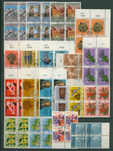 Schweiz 1975 Jahrgang komplett Viererblocks gestempelt (SG5313)