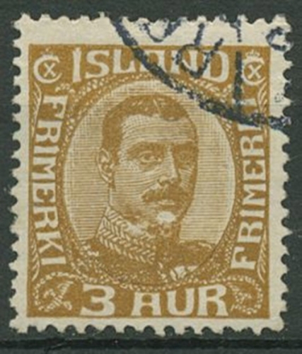 Island 1920 König Christian X. im Oval 3 Aurar, 84 gestempelt