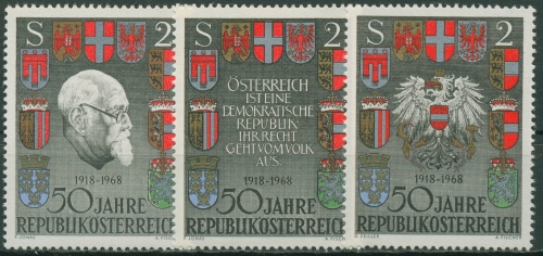 Österreich 1968 50 Jahre Republik Kanzler Karl Renner Wappen 1273/75 postfrisch