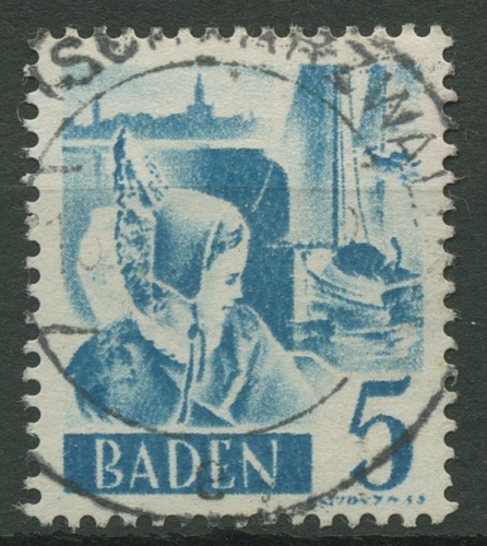 Französische Zone: Baden 1948/49 Trachtenmädchen Type II, 30 y II gestempelt