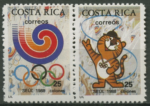 Costa Rica 1988 Olympiade Seoul: Maskottchen, Emblem 1350/51 ZD postfrisch