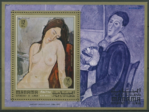 Ajman/Manama 1971 Gemälde von Amedeo Modigliani Block 99 A postfrisch (C96496)