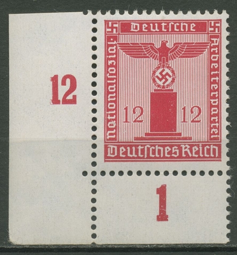 Deutsches Reich Dienst 1942/44 Platte Unterrand D 161 P UR Ecke 3 postfrisch