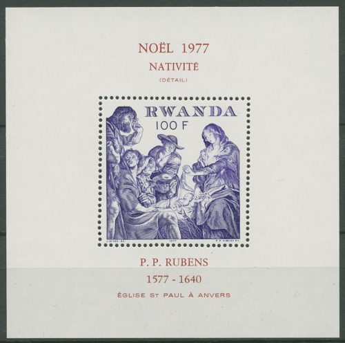 Ruanda 1977 Weihnachten Geburt Christi von Rubens Block 83 postfrisch (C29398)
