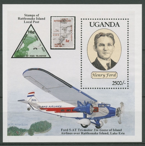 Uganda 1994 Motoren Henry Ford Flugzeug Block 205 postfrisch (C29424)