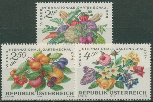 Österreich 1974 Gartenschau Wien Gemüse Obst Blumen 1444/46 postfrisch