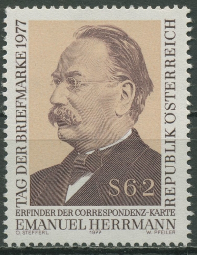 Österreich 1977 Tag der Briefmarke Postkartenerfinder E. Hermann 1563 postfrisch