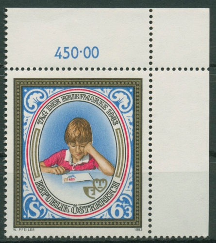 Österreich 1983 Tag der Briefmarke Kind mit Briefkuvert 1756 Ecke postfrisch