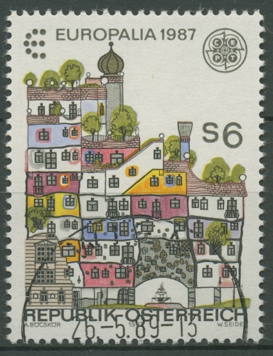 Österreich 1987 Europa CEPT Architektur Hunderwasserhaus 1876 gestempelt