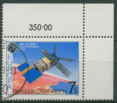 Österreich 1991 Europa CEPT Weltraumfahrt Satellit 2026 Ecke gestempelt