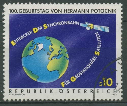 Österreich 1992 Raumfahrt Satellit Hermann Potocnik 2082 gestempelt
