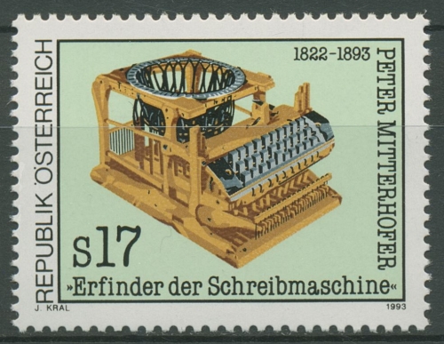 Österreich 1993 Peter Mitterhofer Erfinder der Schreibmaschine 2088 postfrisch