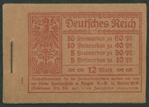 Dt. Reich 1921 Markenheftchen Germania/Ziffern MH 15 A postfrisch, siehe Hinweis