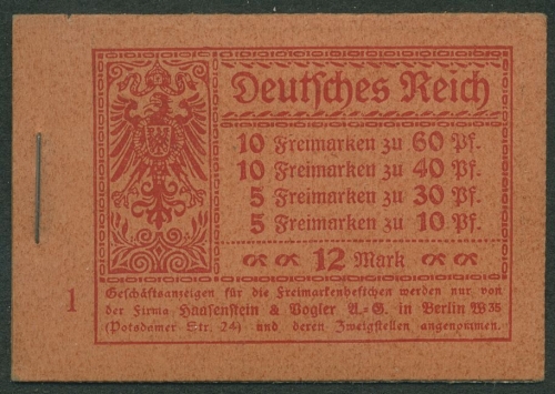 Dt. Reich 1921 Markenheftchen Germania/Ziffern MH 15 B postfrisch, siehe Hinweis