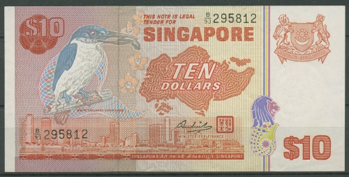 Singapur 10 Dollars 1979, Eisvogel, KM 11 a leicht gebraucht (K626)