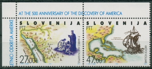 Slowenien 1992 Entdeckung Amerikas Kolumbus Landkarte 20/21 ZD Ecke postfrisch