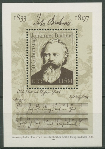 DDR 1983 Komponist Johannes Brahms Block 69 postfrisch (C96845)