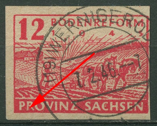 SBZ Provinz Sachsen 1945 Bodenreform mit Plattenfehler 86 wa III gestempelt