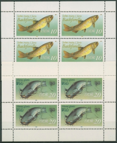 DDR 1987 Tiere Fische Forelle Wels Kleinbogen 3096/97 K postfrisch (C97044)