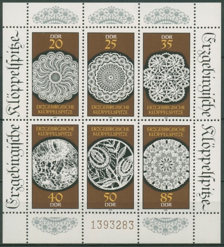 DDR 1988 Erzgebirge Klöppelspitze Kleinbogen 3215/20 K postfrisch (C97053)