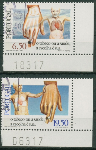 Portugal 1980 Gesundheit Anti-Raucher-Kampagne 1512/13 Ecke gestempelt
