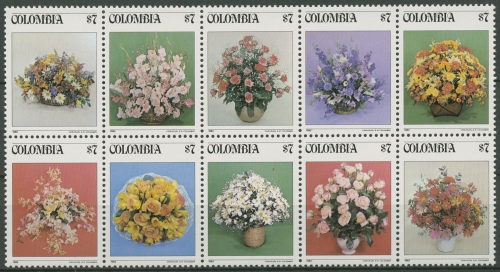 Kolumbien 1982 Blumensträuße Zehnerblock 1579/88 ZD postfrisch (C11797)