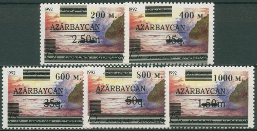 Aserbaidschan 1995 Naturschutz MiNr.70/74 mit Aufdruck 233/36 postfrisch