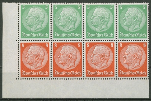 Dt. Reich 1934 Markenheftchenblatt Hindenburg H-Blatt 82 B UR Ecke postfrisch